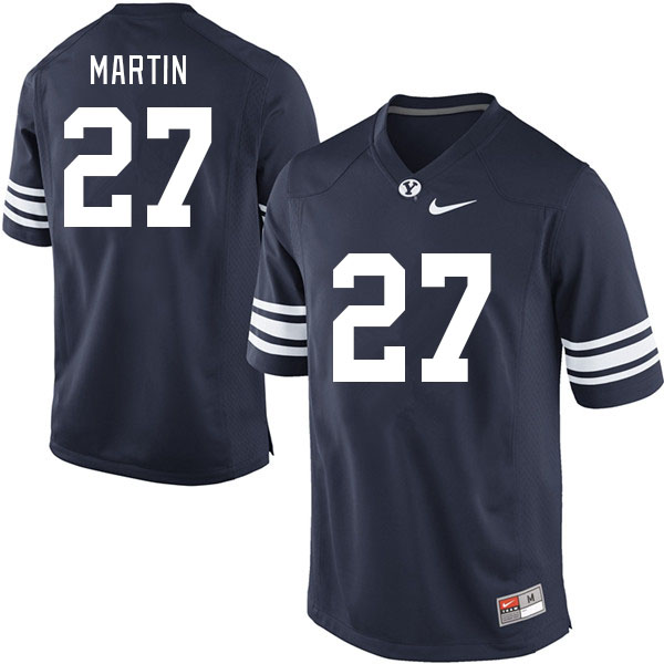 Men #27 LJ Martin BYU Cougars College Football Jerseys Stitched Sale-Navy